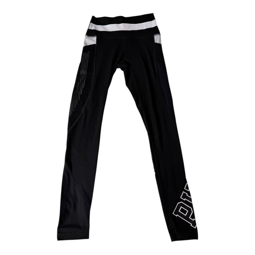 Modern Athleisure PINK Victoria's Secret Leggings Skinny S Black White Logo Mesh